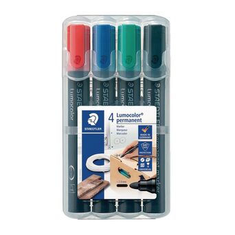 STAEDTLER Marcador Permanente Lumocolor®, Ponta Arredondada de 2 mm de Espessura, Várias Cores, Embalagem de 4