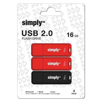 SIMPLY Unidade Flash USB 2.0, 16 GB, Tampa, Vermelho/Preto