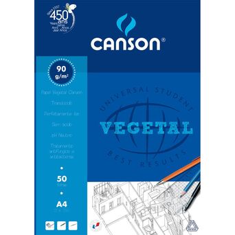 CANSON Bloco Papel Vegetal A4, 90 g/m², 50 Folhas, Translúcido