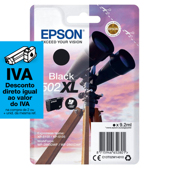 Epson Tinteiro Original 502 XL, Alta Capacidade, Preto, Embalagem Individual, C13T02W14020