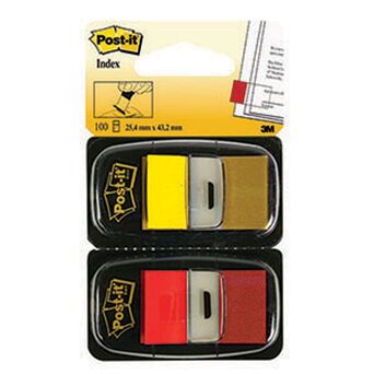 Post-it Separadores de índice médios com dispensadores, 25,4 x 43,2 mm, vermelho e amarelo, Embalagens duplas 2 x 50, 680-RY2