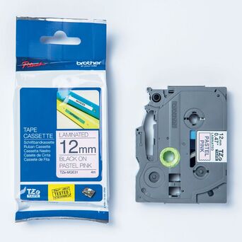 P-TOUCH Cassete de Fita para Etiquetas, 12 mm, Preto e Rosa Pastel