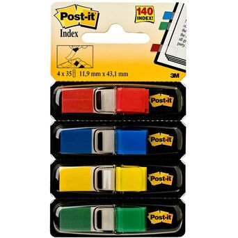 Post-it Separadores de Índice Pequenos, 11,9 x 43,1 mm, Cores Sortidas, 4 Embalagens de 35 com Dispensadores 683-4