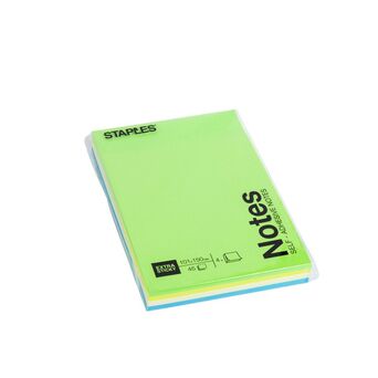 Staples Blocos de Notas Autocolantes Extra Aderentes Staples®, 101 x 150 mm, 70 g/m², Várias Cores em Néon e Pastel