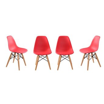 Cadeira Charles Kids, 31 x 56,5 x 36,5 cm, PP e Madeira, Vermelho, 4 Unidades