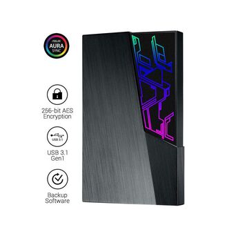 ASUS Disco Externo Portátil 2.5” FX Aura Sync, 2 TB, USB 3.1 Gen 1, Preto