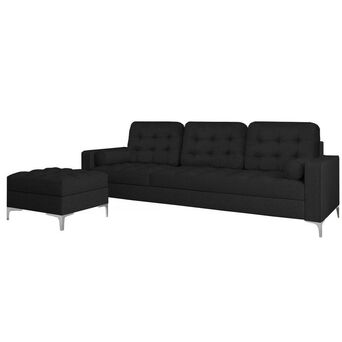 Sofá 3 Lugares com Chaise Hilton, 196 x 76/132 x 82 cm, Tecido, Preto