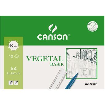 CANSON Bloco Papel Vegetal Guarro® Basik® A4, 90/95 g/m², 12 Folhas, Translúcido