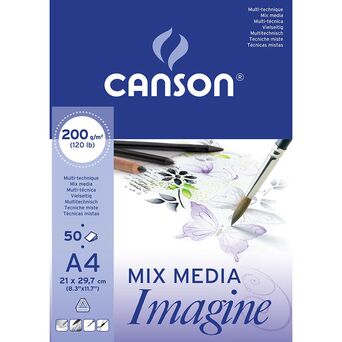 CANSON Bloco de Desenho Mix Media Imagine, A4, 200 g/m², 50 Folhas