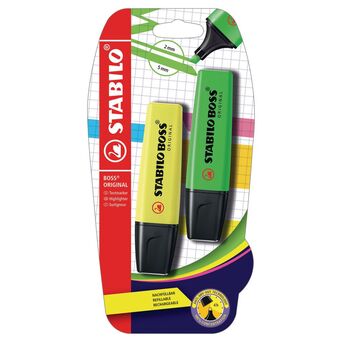STABILO Marcadores Fluorescente BOSS® ORIGINAL, 2 - 5 mm, Verde e Amarelo