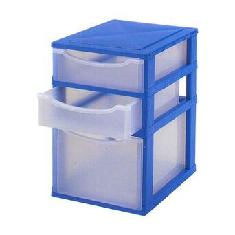 CLI Caixa Multibox com 2 Gavetas Pequenas + 1 Gaveta Média, Azul e Transparente