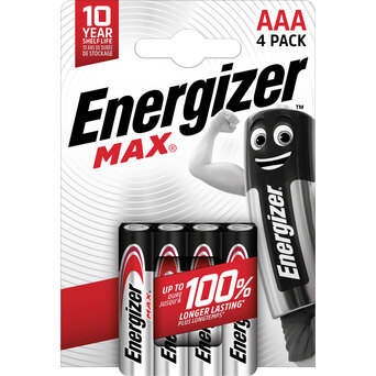 Energizer Pilhas Alcalinas MAX® AAA LR3, Embalagem 4 Unidades