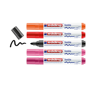 edding Marcador Têxtil 4500, 2-3 mm, Sortido Cores Quentes, 5 Unidades