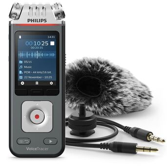 PHILIPS Gravador de Áudio Digital VoiceTracer DVT7110, 3 Microfones, 8 GB de Memória, Cinzento
