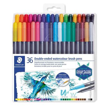 STAEDTLER Marcador Aguarela Design Journey 3001, Ponta Dupla Marcador e Pincel, 0,5 – 6 mm, Embalagem de 36 Cores