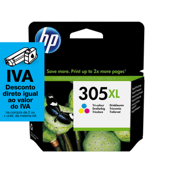 HP Tinteiro Original 305XL de Alto Rendimento, Tricolor, Embalagem Individual, 3YM63AE