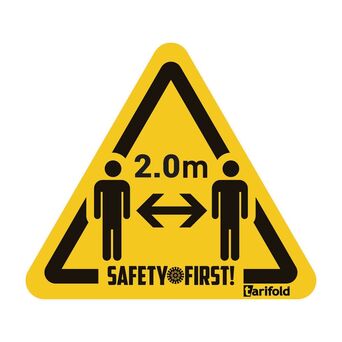 tarifold Etiqueta Autoadesiva ‘Aviso para Distância de Segurança 2 m’, Vinil Laminado, 150 x 170 mm, Amarelo e Preto