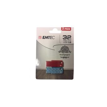 EMTEC Disco Flash Wallpaper M750, USB 2.0, 32 GB, Azul e Vermelho