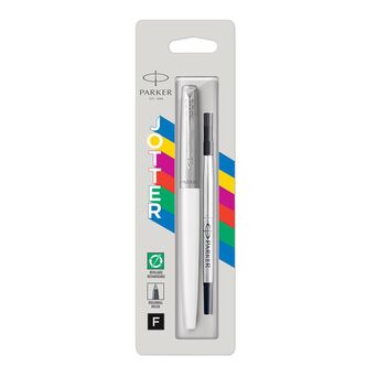 PARKER Esferográfica Rollerball Recarregável Jotter Originals, Ponta Média, Corpo Branco, Tinta Preta