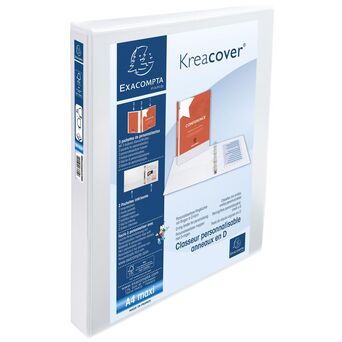 EXACOMPTA Dossier Kreacover® de 4 argolas em D de 30 mm, A4 Maxi, 275 folhas, Capas Personalizáveis, Lombada de Cartão com Polipropileno, Branco