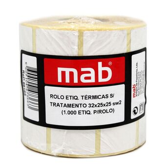 MAB Rolo de Etiquetas Térmicas, 32 x 25 x 25 mm, Branco, 1000 Etiquetas, Embalagem de 2 Rolos