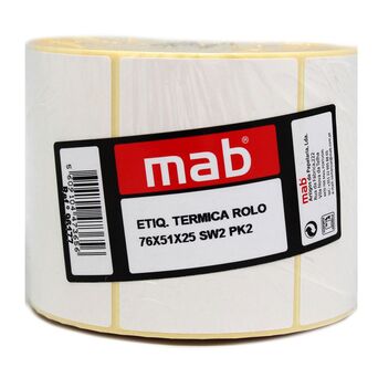 MAB Rolo de Etiquetas Térmicas, 76 x 51 x 25 mm, Branco