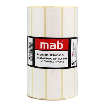 MAB Rolo de Etiquetas Térmicas, 57 x 19 x 25 mm, Branco, 1000 Etiquetas, Embalagem de 2 Rolos