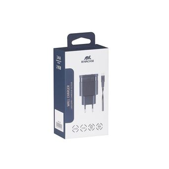 RIVACASE Carregador PS4123BD3, 3.4A, USB-A e USB-C, Preto