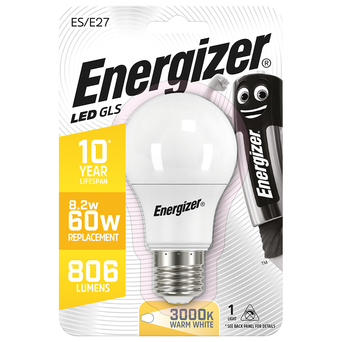 Energizer Lâmpada LED GLS, E27, 806 Lúmenes, 3000 K, Luz Branca Quente