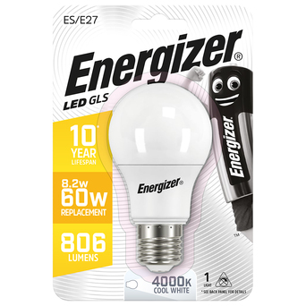 Energizer Lâmpada LED GLS, E27, 806 Lúmenes, 4000 K, Luz Branca Fria