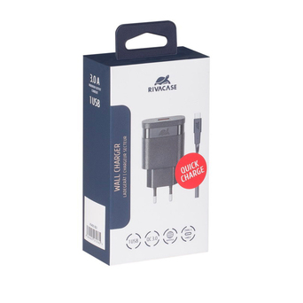 RIVACASE Carregador com Cabo USB-A/USB-C 3.0A, Universal, Preto