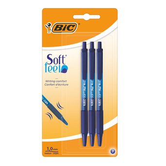 BIC Esferográfica Retrátil Soft® Feel, Ponta Média 1 mm, Tinta Azul, 3 Unidades