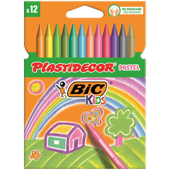 BIC Lápis de Cera Kids Plastidecor®, Cores Pastel, 12 Unidades