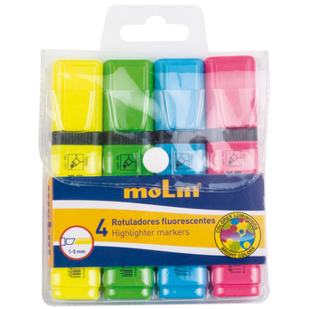 MOLIN Marcadores Fluorescentes, Ponta de Cinzel, 1-5 mm, Várias Cores Vivas, Pack 4 Unidades