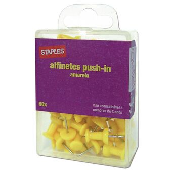 Staples Alfinetes Push-in, Amarelo, 60 Unidades