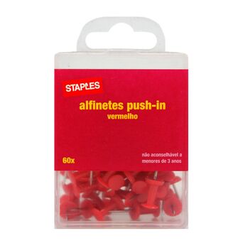 Staples Alfinetes Push-in, Vermelho, 60 Unidades