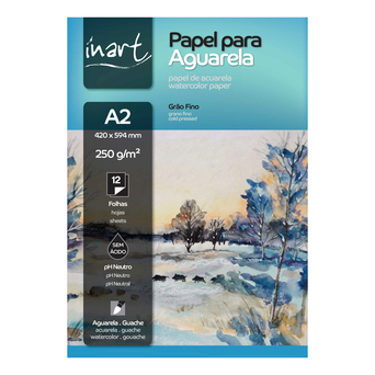INART Bloco Aguarela, A2, 250 g/m2, 12 Folhas
