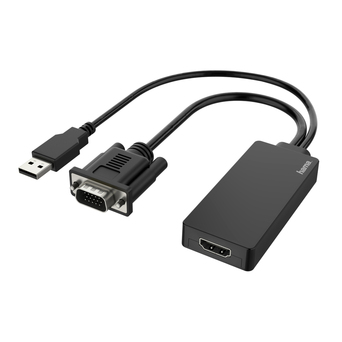 hama Adaptador VGA + USB-A (M) – HDMI (F), 0,15 m, Preto
