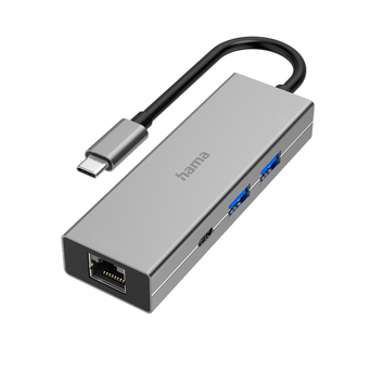 hama Hub USB-C (M) - RJ-45, 2 x USB-A, USB-C (F), Cinzento