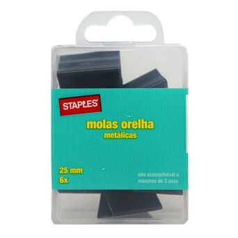 Staples Mola de Orelha Metálica, 25 mm, Embalagem de 6 Unidades