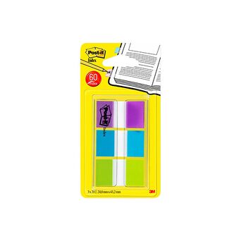 Post-it Marcadores de índice médios de 25,4 x 43,2 mm, cores sortidas, 3 embalagens de 20, com dispensador de manga