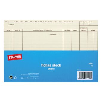 Staples Fichas de Stock, A6, 105 x 153 mm,  180 g/m², Creme, 100 Unidades