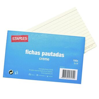Staples Fichas Pautadas, 76 x 127 mm, 180 g/m², Creme, 100 Unidades -  707915 em .
