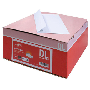 Staples Envelope Comercial, International DL, 110 x 220 mm, Com Janela, Retirar e Fechar, Branco