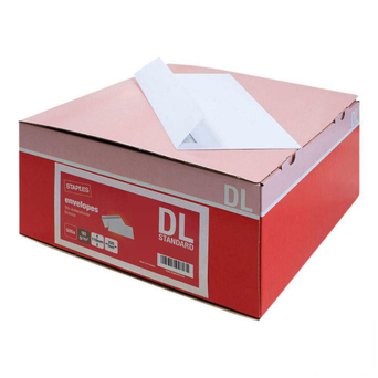 Staples Envelope Comercial, International DL, 110 x 220 mm, Autocolante, Papel, Branco