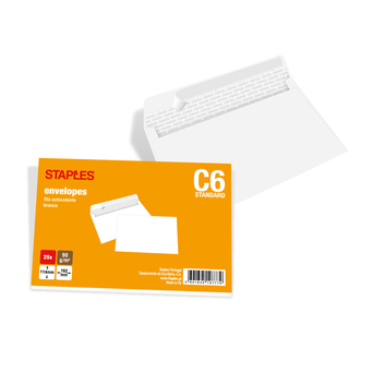 Staples Envelope Comercial, International C6, 114 x 162 mm, Autocolante, Branco