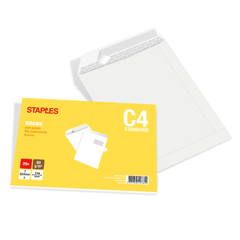 Staples Envelope Comercial, International C4, 324 x 229 mm, Com Janela, Autocolante, Papel, Branco