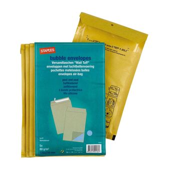 Staples Envelope de Bolhas, 210 x 120 mm, Almofada de Ar, Autocolante, Papel Kraft, Kraft