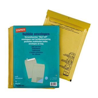 Staples Envelope de Bolhas, 260 x 180 mm, Almofada de Ar, Autocolante, Kraft