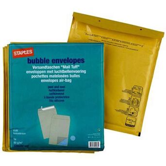 Staples Envelope de Bolhas, 260 x 220 mm, Almofada de Ar, Autocolante, Kraft